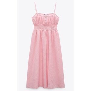 Zara Blogger Favorite Barbiecore Pink Gingham Smocked Midi Dress